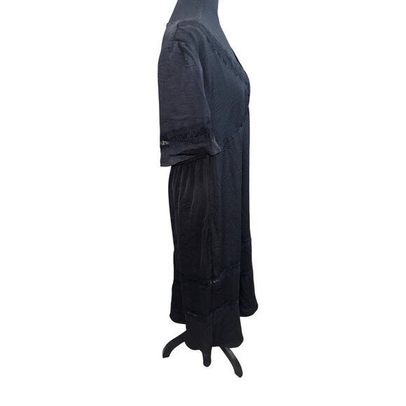 New Whimseygoth Fairygoth Sofia Jeans Lace Empire waist Satin Midi Dress Black - Picture 5 of 12